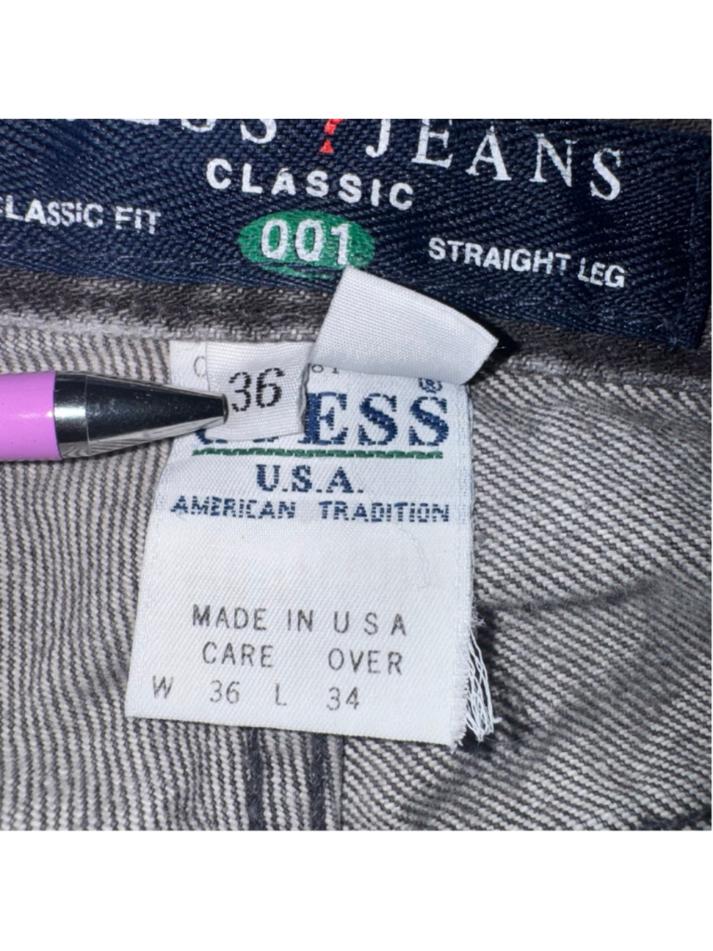 Guess vintage Classic Straight Leg Jeans Waist 36x L34 Gray 90s USA - Picture 8 of 15